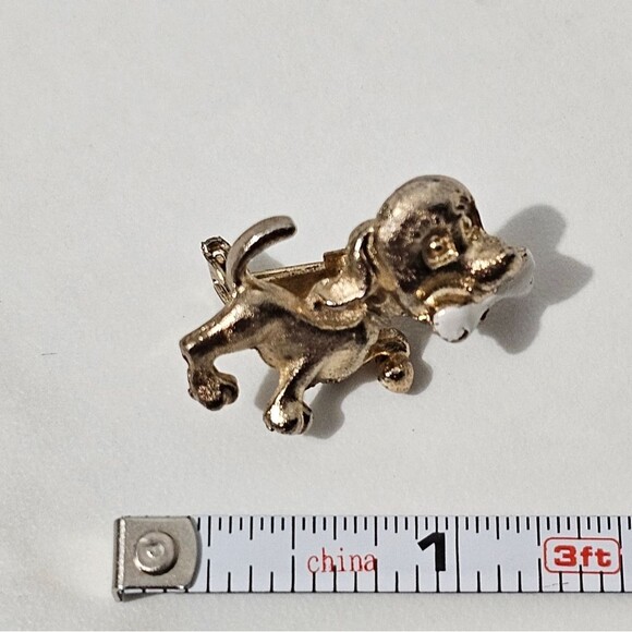 Vintage - Brooch - Gold Tone Dog With Bone - Picture 6 of 6